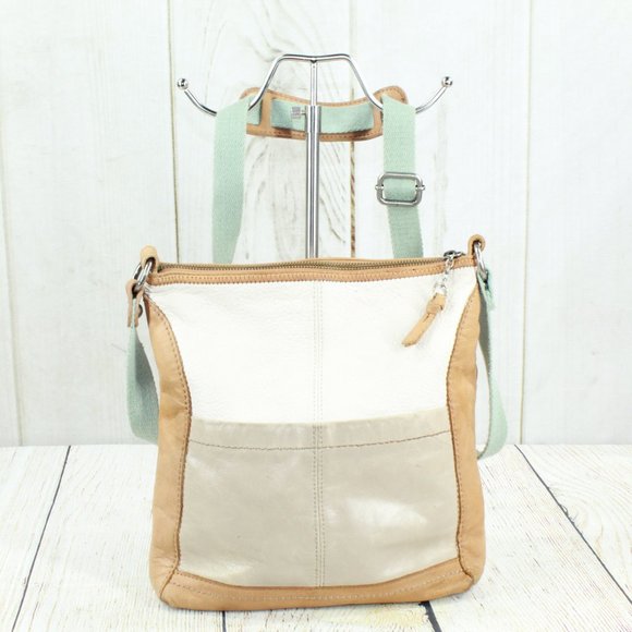 The Sak Women's Cream Tan Pebbled Leather Top Zip Messenger Crossbody Bag - Picture 5 of 13